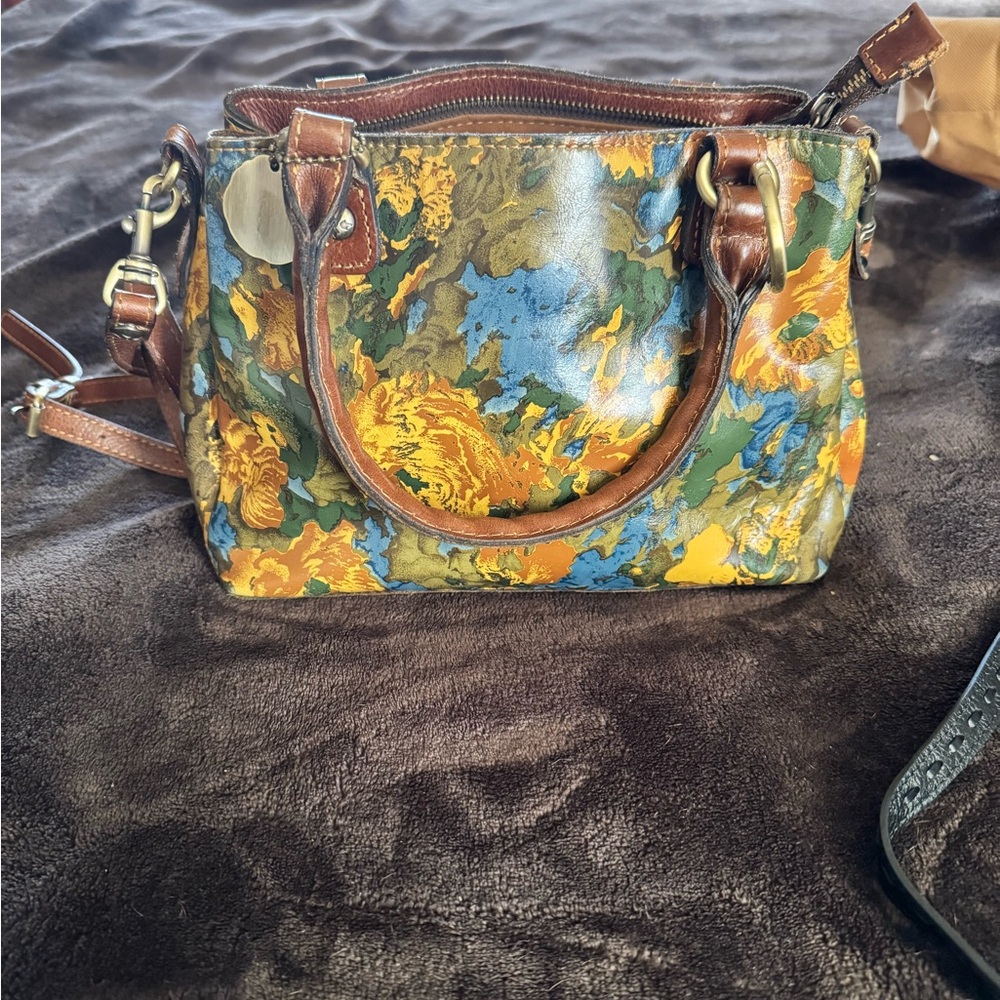Patricia Nash Blue and Yellow Artistic Shoulder Bag